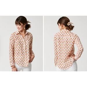 NEW Spartina 449 Lois Buttonfront Shirt Woodblock Floral Dot Medium